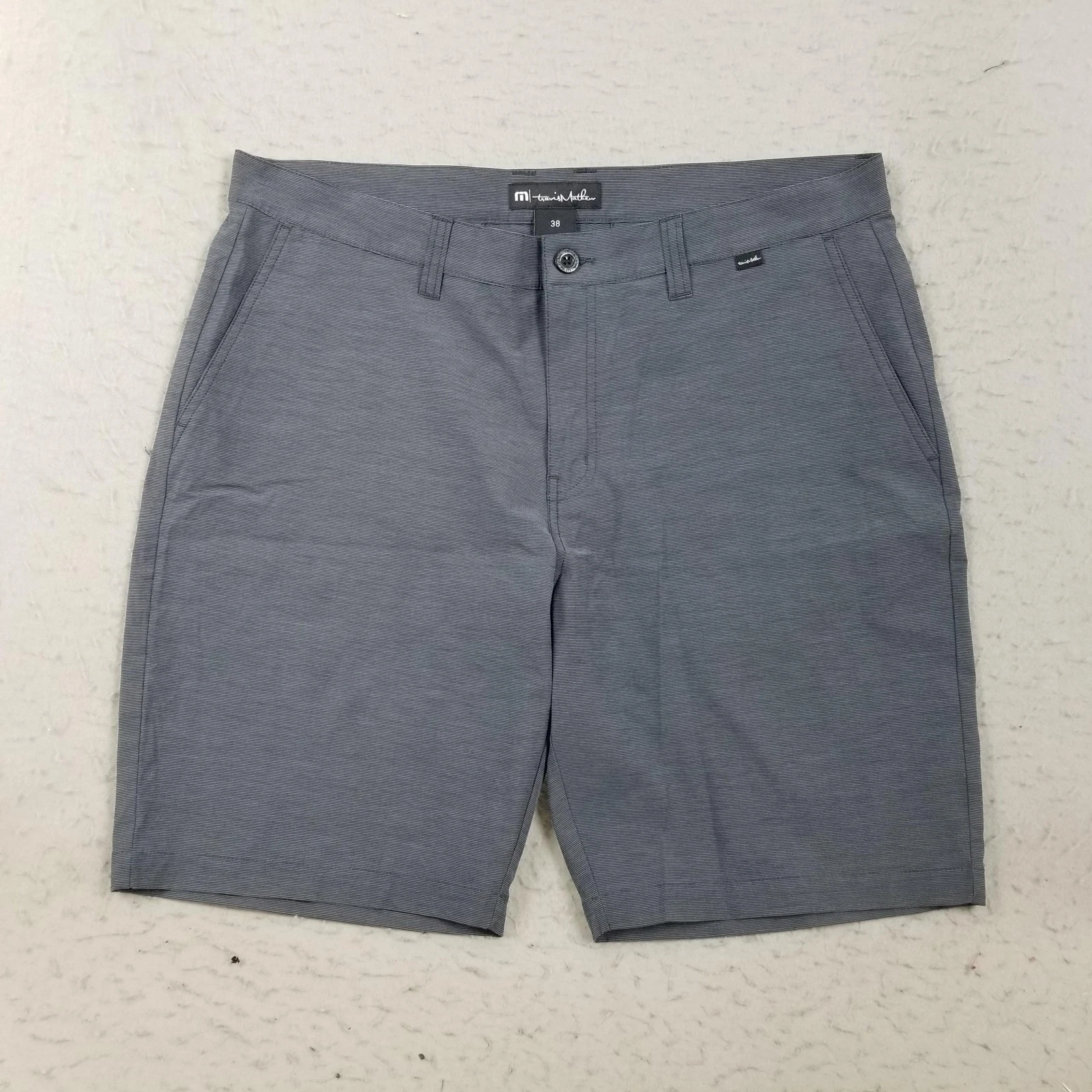 Travis Mathew Shorts Mens 38 Gray Stripe Stretch Chino 11 Inseam Golf Casual