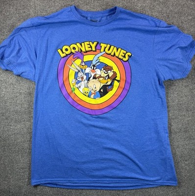 Looney Tunes Graphic Tee Mens XL Blue Bugs Bunny Taz Cartoon Retro Warner Bros