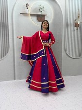 Women's Indian Roman Silk Lehenga Choli Set Mirror Work Navratri Garba Wear