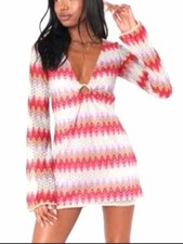 Show Me Your MuMu Monte Carlo Crochet Knit Romper Mini Dress in Riviera Zigzag M