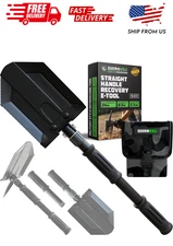 Rhino USA Survival Shovel w/Pick - Heavy Duty Carbon Steel Military Style Entren