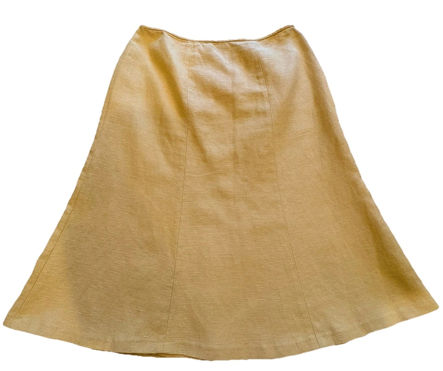 Kasper Yellow Mustard Linen Cotton Midi Skirt Size 12