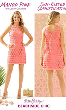 Lilly Pulitzer Mango Pink Sun Ray Daisy Laser Cut Scuba Ponte Shift Dress Size M