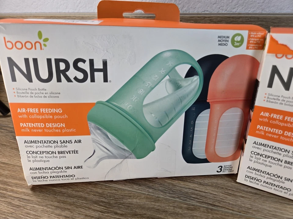 Boon Nursh Baby Bottle 8oz 2 Packs Of 3 (6 Total) Air Free Feeding Anti Colic. - Image 3 of 4