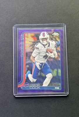 Topps 2025 Chrome Purple Refractor James Cook jersey number￼ 4/75 Buffalo Bills￼