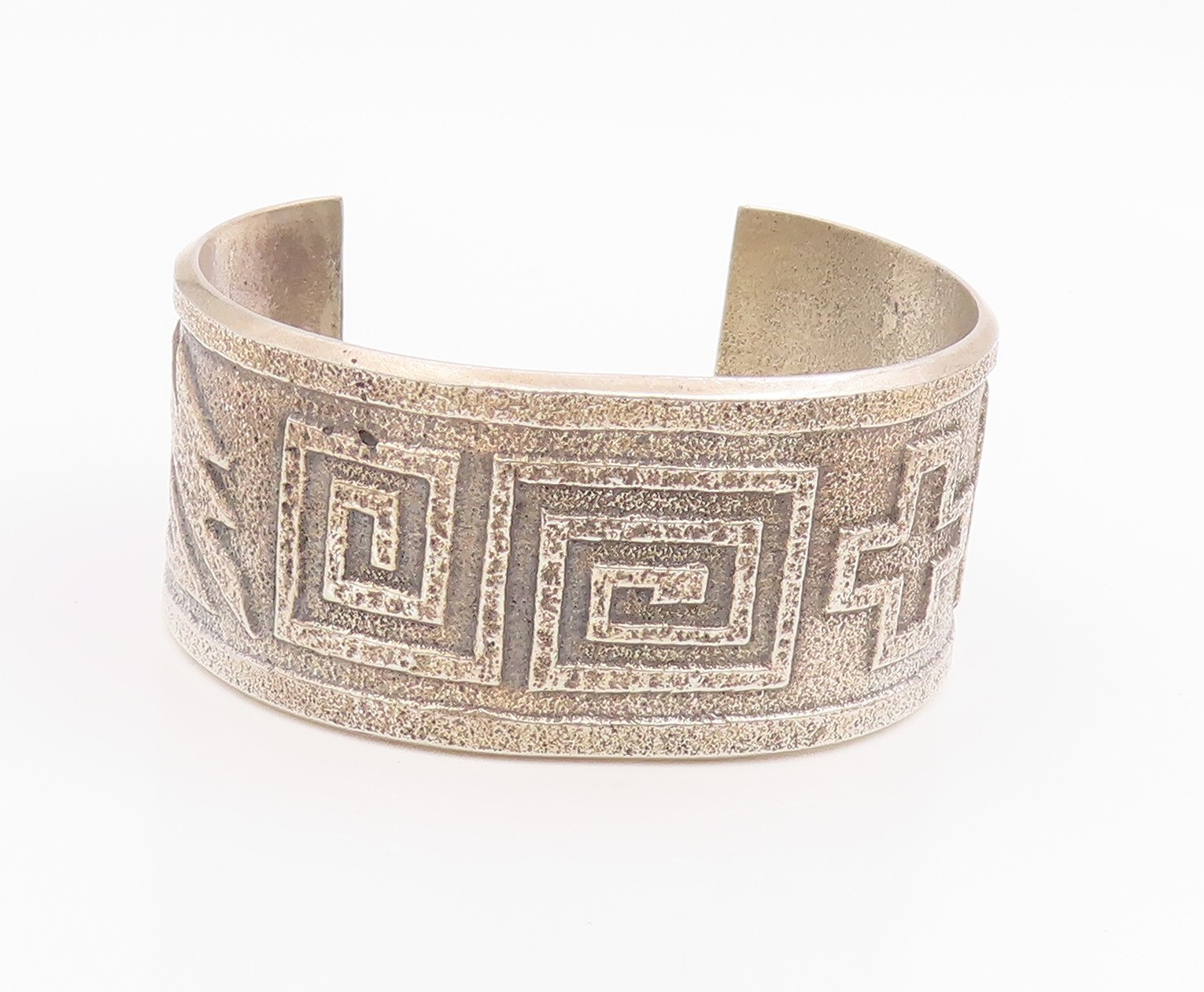925 Sterling Silver Vintage Bracelet NAVAJO Geometric Pattern Wide Cuff ...