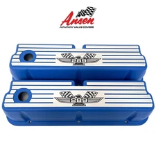 Ford 289 Tall Blue Valve Covers - Wide Fin, Engraved American Eagle - Ansen USA