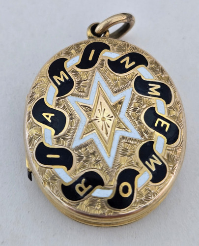 Antique Victorian GF Mourning Locket Enamel In Memoriam,BACK IS AS NICE AS FRONT