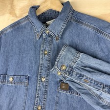 Wrangler Riggs Workwear Men s Denim Shirt Large Blue Long Sleeve Button Up