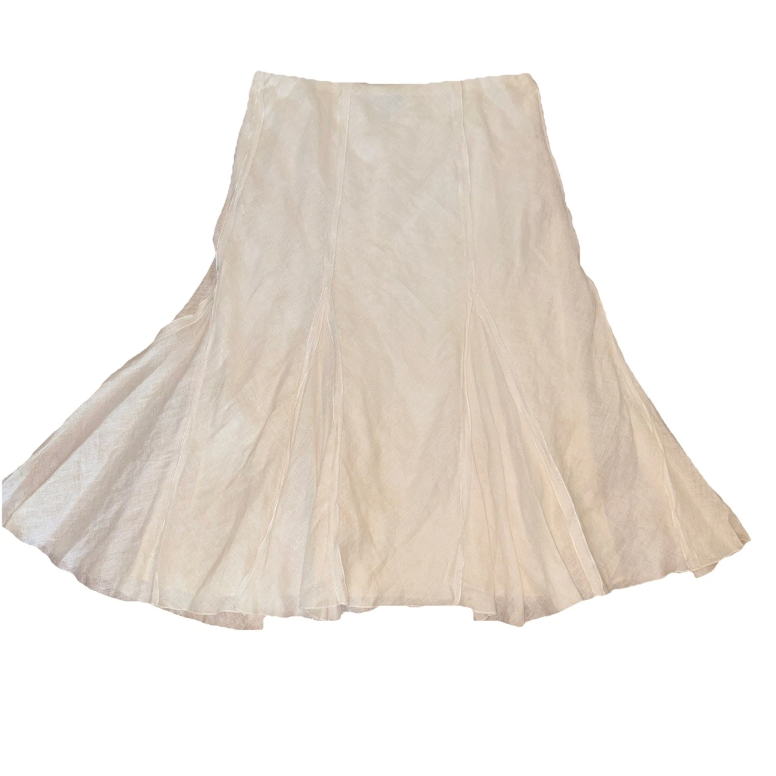 Lauren Jean Co White Ivory 100% Linen Flare Midi Skirt Size Large Paneled A-Line
