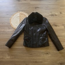 BANANA REPUBLIC Y2K Genuine Leather Shearling Lamb Collar Womens Jacket READ DES