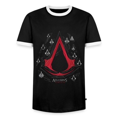 Assassin's Creed Rotes Logo Mit Symbolen Männer Kontrast T-Shirt