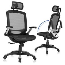 Ergonomic Office Chair, High Back Home Desk Chair with Headrest, Flip-Up Black