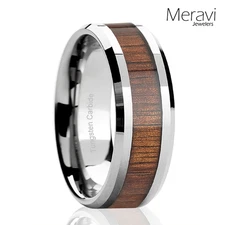 Silver Tungsten Hawaiian Koa Wood Inlay Engagement Wedding Band Men Jewelry Ring