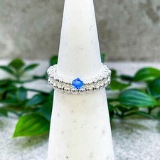 Sterling silver SEPTEMBER birthstone ring blue Sapphire stretch beaded stacking