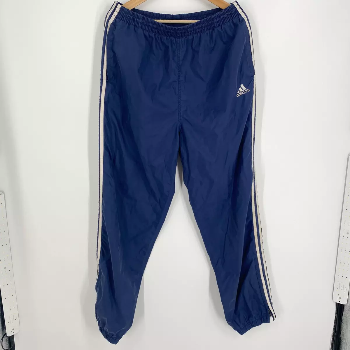 Vintage 90s Adidas Windbreaker Track Pants Joggers Swishy Zip Navy Men's  Size L