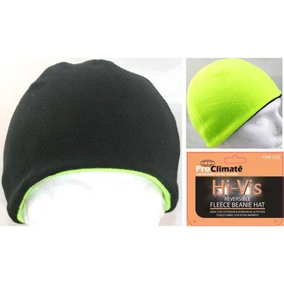 Men's Hi Vis Thermal Fleece Beanie Hat 3M Thinsulate Hats Neon Yellow Reversible