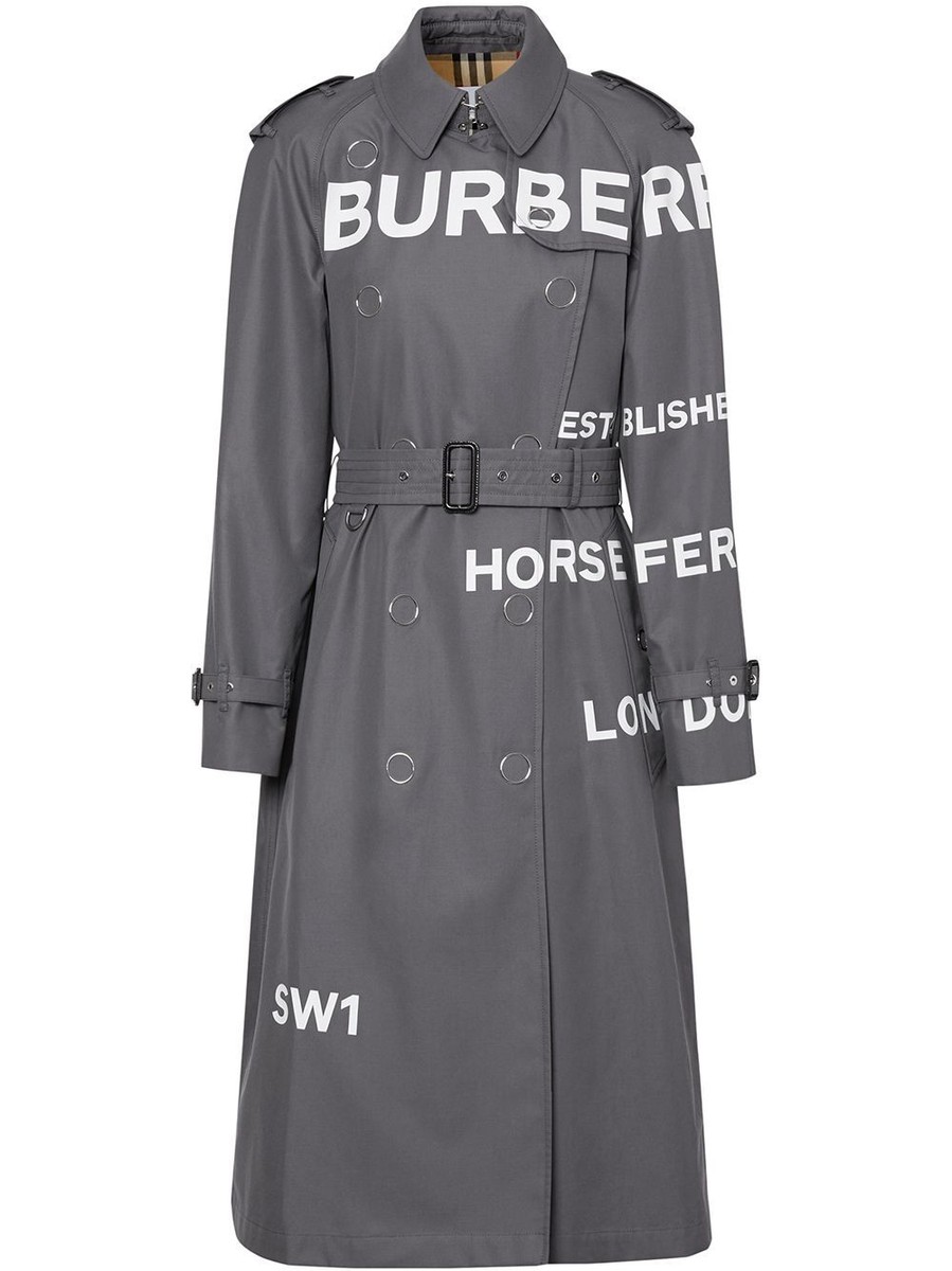 BURBERRY HORSEFERRY PRINT COTTON GABARDINE TRENCH COAT MID GREY
