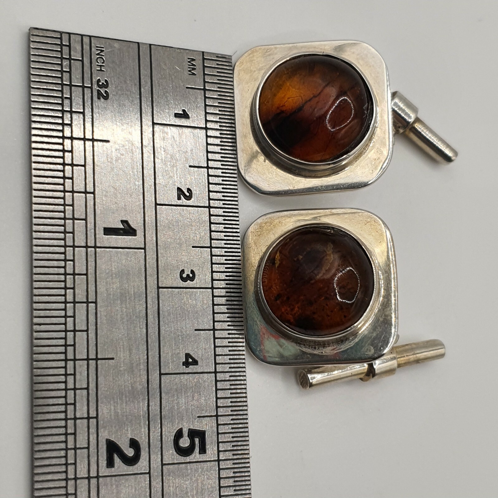 Photo 9 of Sterling Silver Taxco Mexico Cufflinks With Amber TS-14 17grams M12