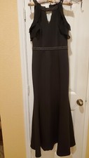 Sexy SLNY Black Mermaid Evening Dresses Cold Shoulder Sz 8 Prom Party Dresses