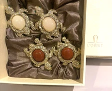 4-L'OBJET 24k Gold Plated SWAROVSKI CRYSTAL Turtle Napkin Rings+ New in Orig Box