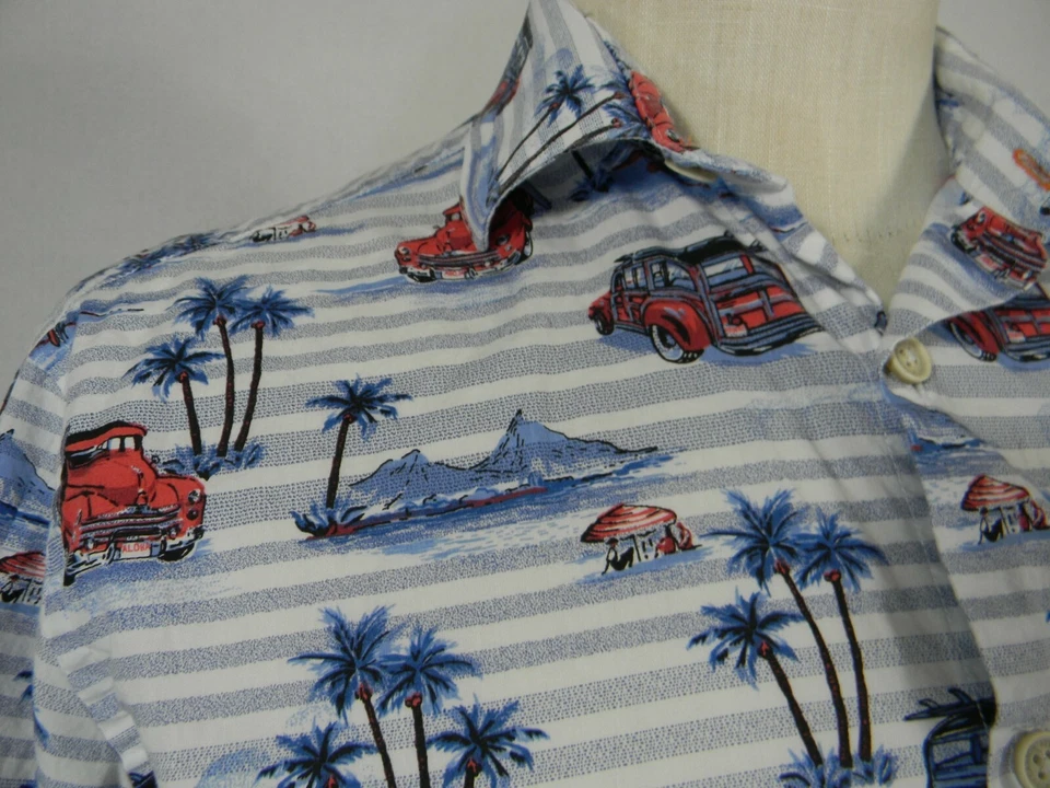 Alex Cannon Shirt Mens Medium White Blue Hawaiian Tiki Lounge Woody Surfing - Image 3 of 4