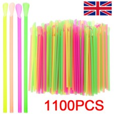 1100x Plastic Spoon Straws Milkshake Smoothie Slush Drink Party Straws