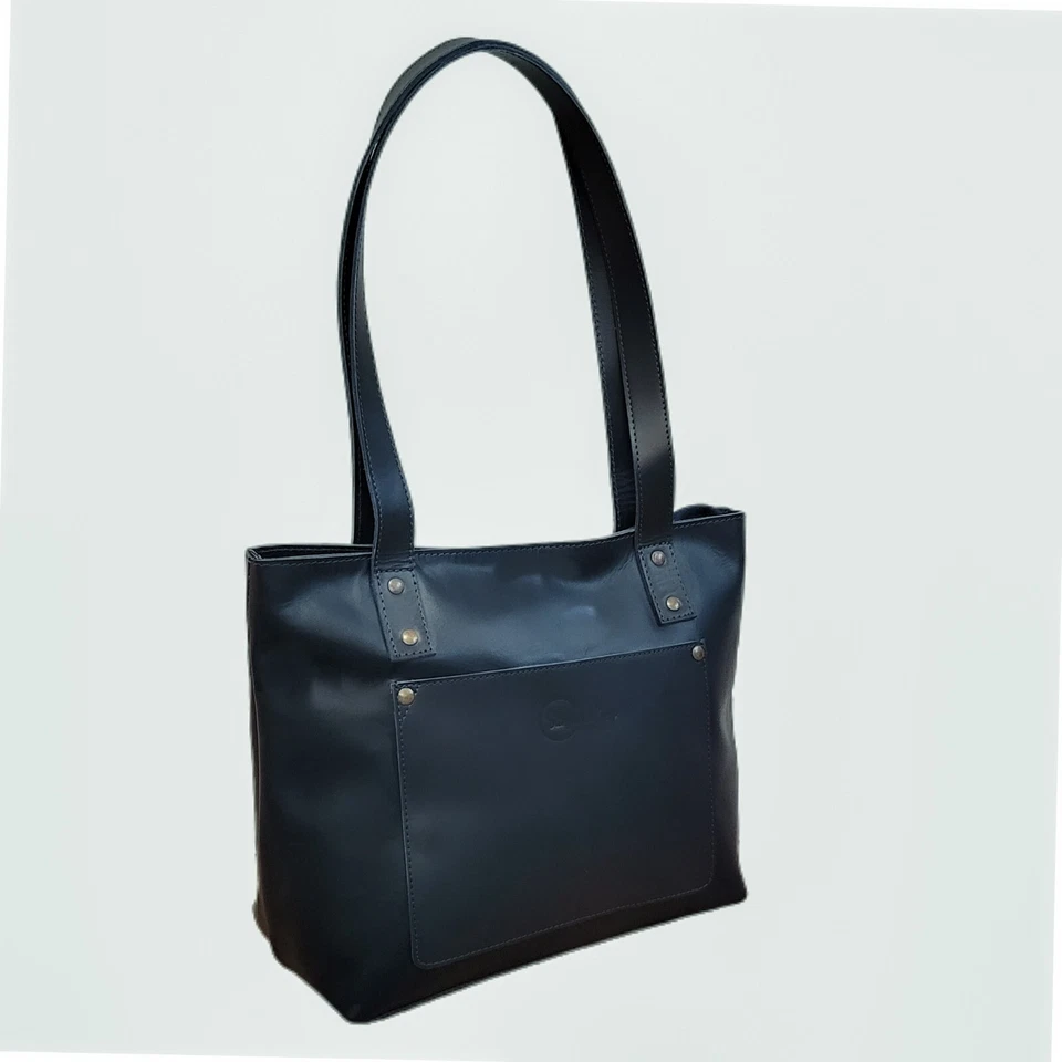 NUEVO bolso de mano azul marino, cuero genuino, bolso de cuero de grano superior Foto 4 de 4