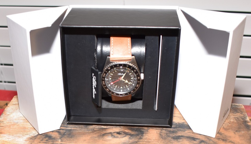 SELECTRON GMT Space Mens Watch Brown Leather Strap NEW in Box | eBay