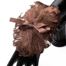 Pack of 6 Chocolate Brown Feather  Sequined Corsage Wristlets