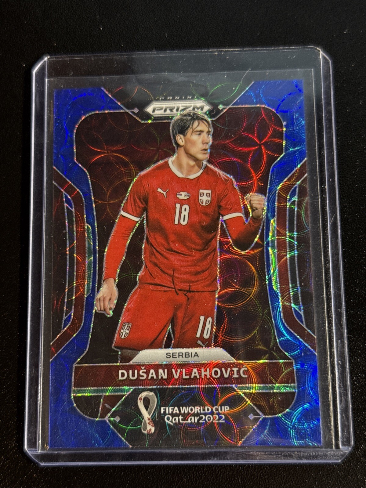 2022 Prizm World Cup Qatar #255 Dusan Vlahovic Choice Blue Scope /135 Serbia