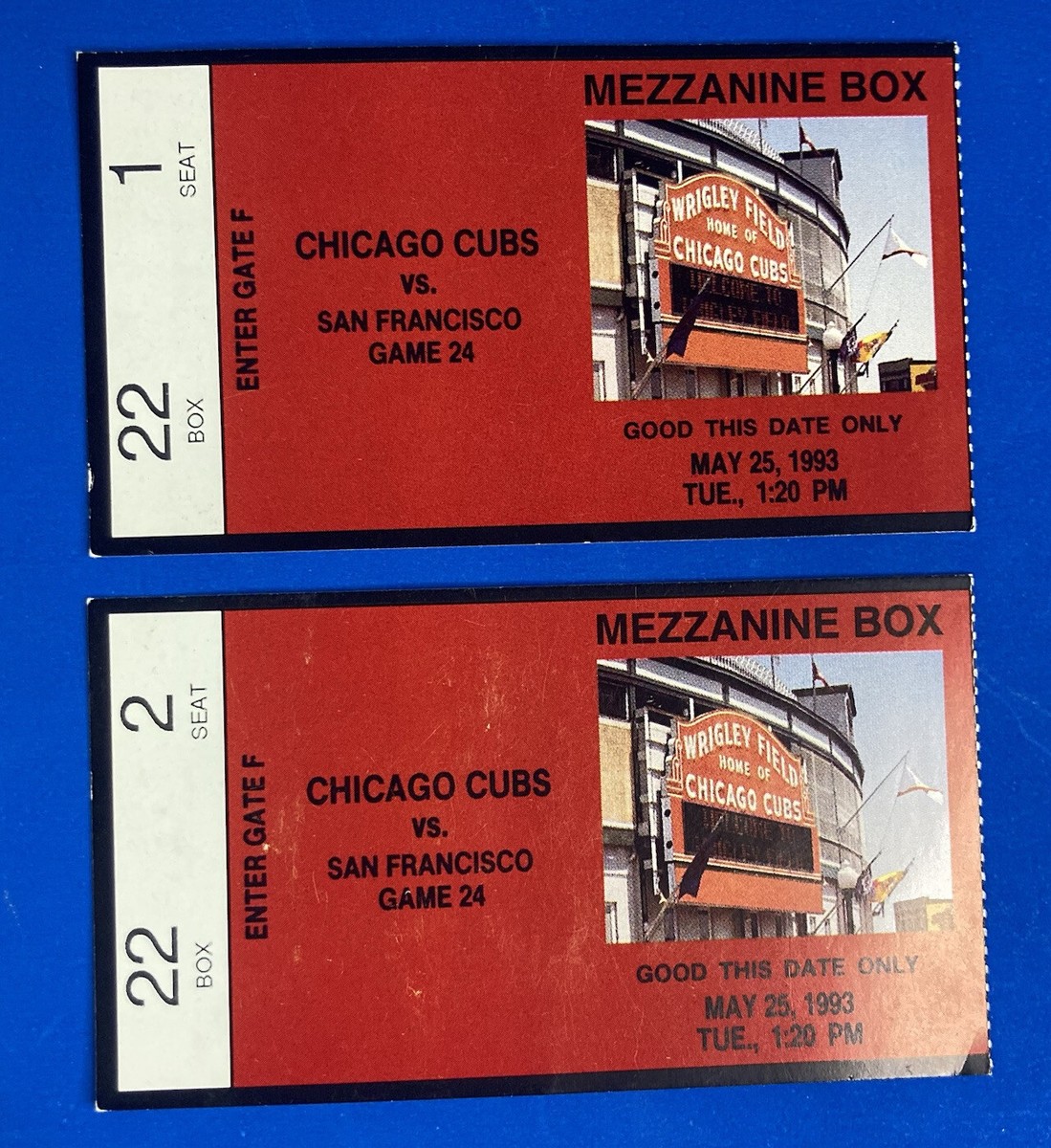 Vtg 1993 Chicago Cubs vs San Fran Giants Game #24 Mezzanine Box