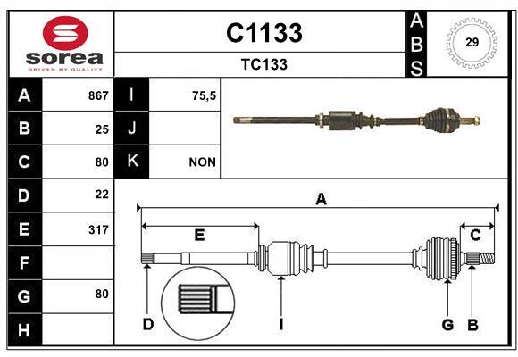 Arbre de transmission SNRA C1133 pour trajets quotidiens en Xsara Coupé