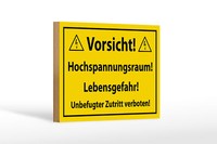 Holzschild Hinweis 18X12 Cm Vorsicht Hochspannungsraum Deko Schild Wooden Sign