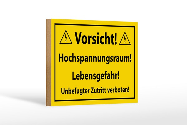 Holzschild Hinweis 18X12 Cm Vorsicht Hochspannungsraum Deko Schild Wooden Sign-image