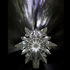 CHRISTMAS TREE TOPPER / SILVER / PROJECTOR SNOWFLAKE LIGHT SHOW / SEE VIDEO 