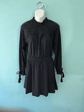 Urban Outfitters US 4 Dress Black Polka Dot Ruching Long Sleeves