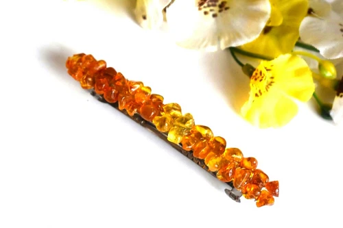 Raw Baltic Amber Barrette Barettes Gemstone Hair Pin Clip Cut Rough Gem