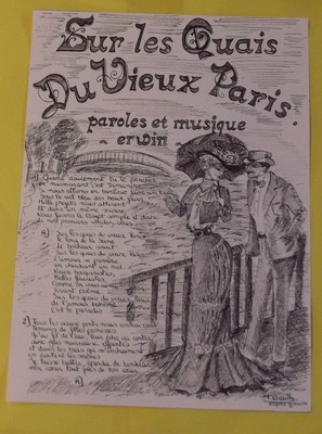 Impression Sur Les Quais Du Vieux Paris Paroles Et Musique Erwin Chanson Affiche Ebay