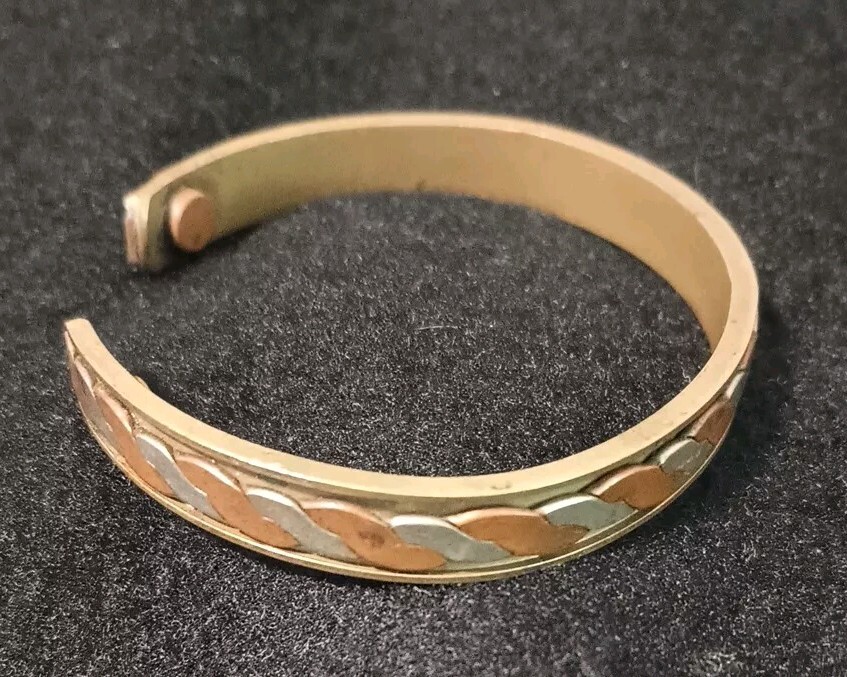 Solid Copper Patina Brass Cuff Magnetic Healing M… - image 9