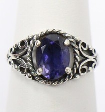 Vintage .925 Sterling Silver Amethyst Ring 5 3/4 Filigree Oval Purple Ladies