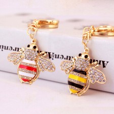 Charm Yellow Bee Honeybee Crystal Pendant Key Chain Purse Bag Handbag Keyring
