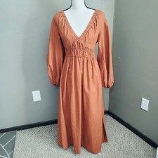 Petal and Pup Zaylee Dress Womens Size Medium Brown Long Sleeve Midi Ruching