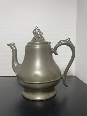 Antique 1850 s Pewter Teapot Coffee Pot, Morey & Ober, Boston.