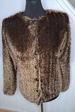 Joseph Ribkoff Button Up Brown Shaggy Short Jacket Womens Size 12