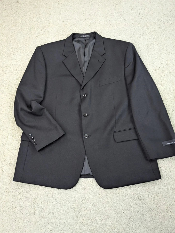 Jones New York Suit Mens 46S 36x25 Black Wool 2 Piece Jacket Pants Vintage 3 Btn - Image 2 of 4