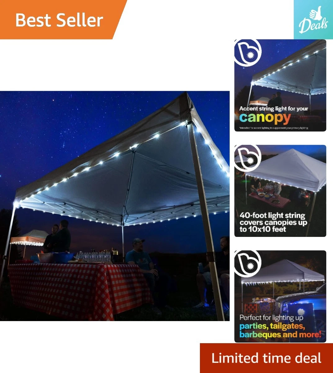 Weatherproof LED Canopy Lights: Tent Lighting - Battery Powered