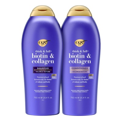 OGX Shampoo and Conditioner Set Thick and Full + Biotin and Collagen Purple H...