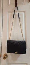EUC Vintage Black Leather Saks Fifth Ave Handbag with Gold Chain Shoulder Strap