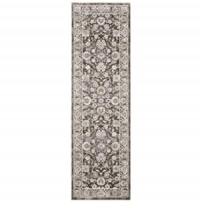 0.6m X 2.4m Grau Und Elfenbein Orientalisch Power Webstuhl Fleck Beständig